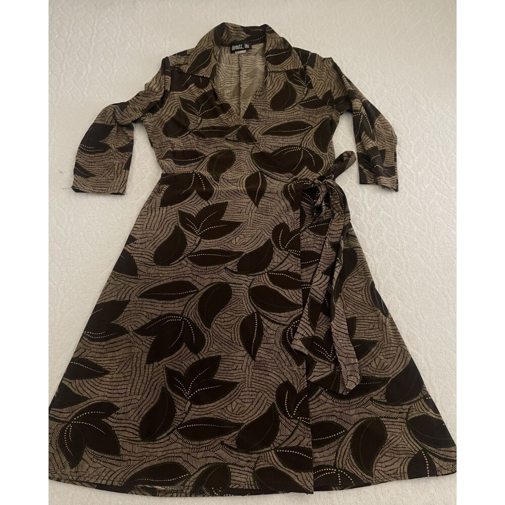 Donutz,Inc Sz Small Vintage and Y2K-Era Women's Wrap Brown Dress 3/4 Sleeve